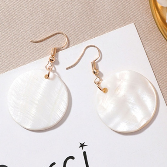 Picture of Earrings Gold Plated White Round 50mm x 28mm, 1 Pair