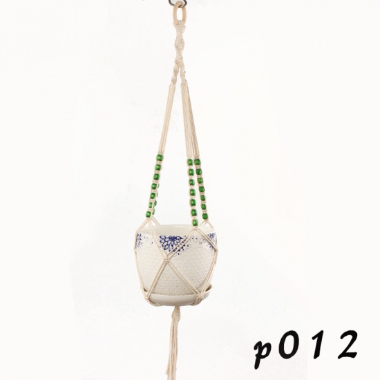 Image de Corde de coton Flowerpot Net Bag Décoration à suspendre Blanc crème 1 pièce