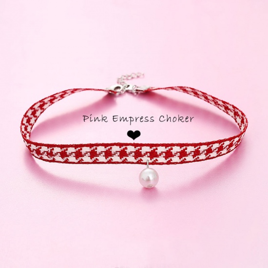 Picture of Choker Necklace Red Imitation Pearl 39cm(15 3/8") long, 1 Piece