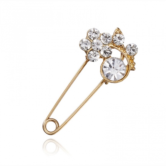 Picture of Pin Brooches Flower Gold Plated Clear Rhinestone 1 Piece