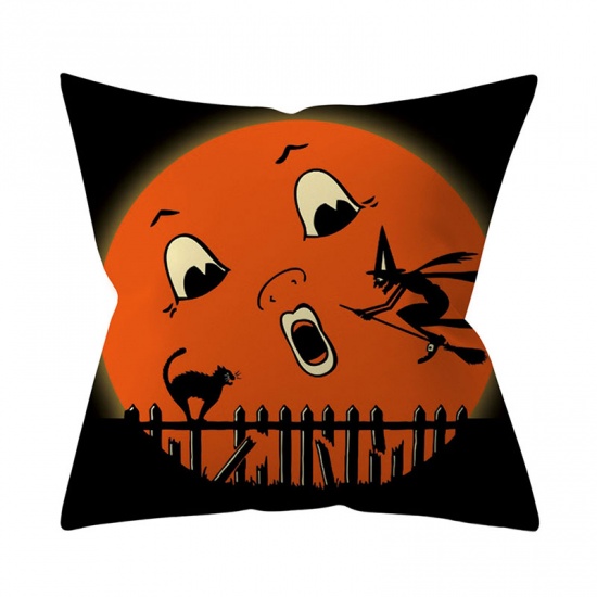 Picture of Pillow Cases Black & Orange Square Halloween Witch Pattern 45cm x 45cm, 1 Piece