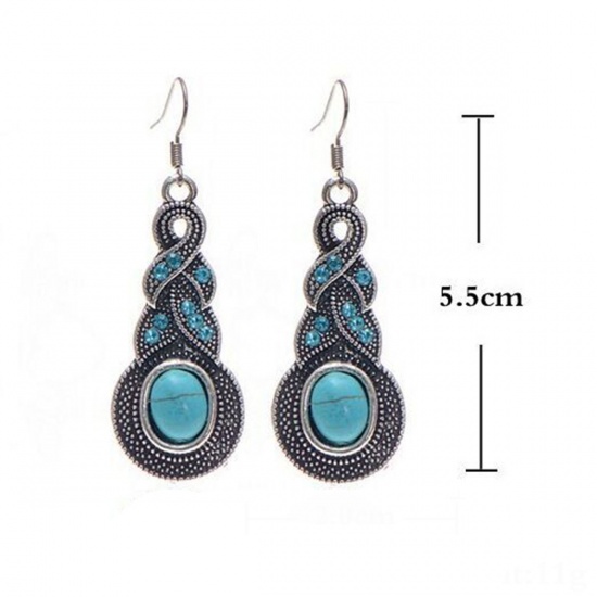 Picture of Earrings Green Blue Calabash Imitation Turquoise 55mm x 20mm, 1 Pair