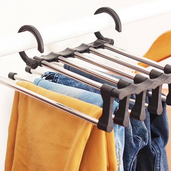 Picture of Stainless Steel + Plastic Multifunction Clothes Hangers Black 36cm x 15cm, 1 Piece