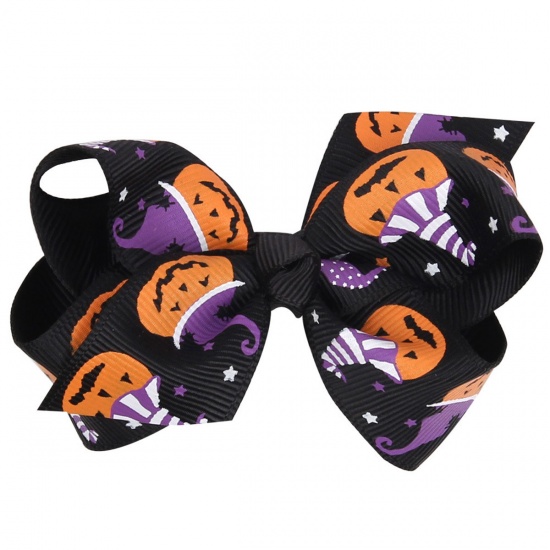 Picture of Hair Clips Findings Multicolor Bowknot Halloween Pumpkin 8cm x 4cm, 1 Piece