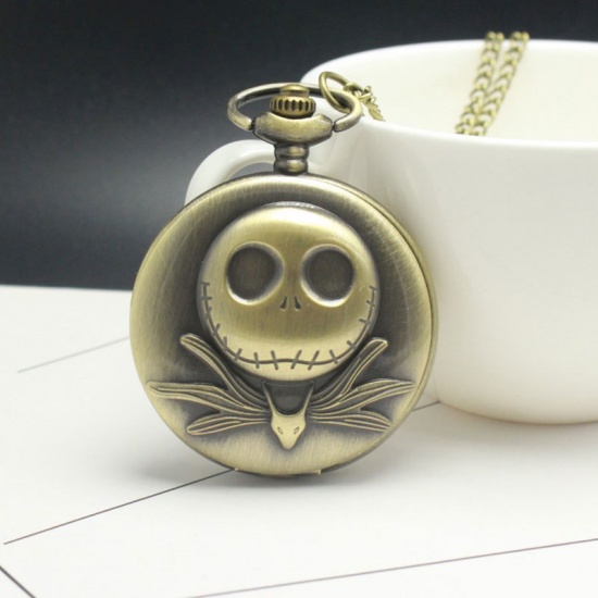 Picture of Pocket Watches Halloween Skull Antique Bronze Battery Included 80cm long, 1 Piece