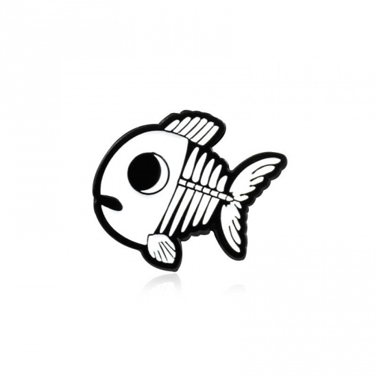 Picture of Halloween Pin Brooches Fish Animal White 19mm x 16mm, 1 Piece