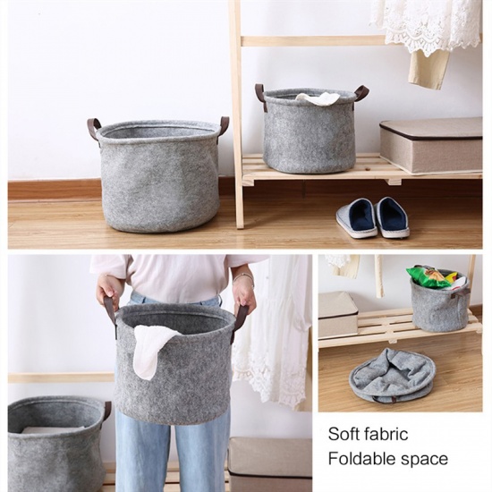 Picture of Felt Clothes Laundry Basket Bag Gray Round 42cm x 32cm, 1 Piece