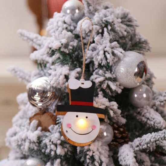 Image de Pendentifs d'Embellissement Bonhomme de Neige de Noël Noir & Blanc LED Lumineux 9.5cm x 7.5cm, 1 Pièce