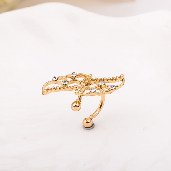 Picture of Ear Cuffs Clip Wrap Earrings Gold Plated Wing Clear Rhinestone 2.5cm, 1 Piece