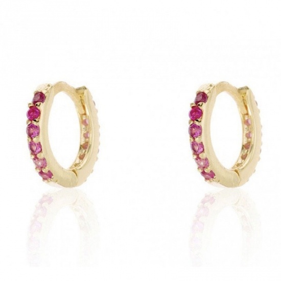 Picture of Hoop Earrings Gold Plated Circle Ring Red Rhinestone 10mm Dia, 1 Pair