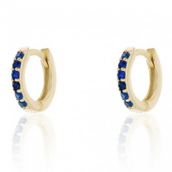 Picture of Hoop Earrings Gold Plated Circle Ring Blue Rhinestone 10mm Dia, 1 Pair