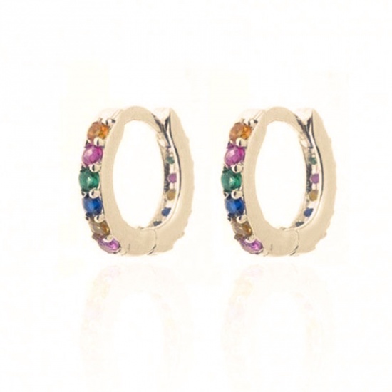 Picture of Hoop Earrings Gold Plated Circle Ring Multicolor Rhinestone 10mm Dia, 1 Pair