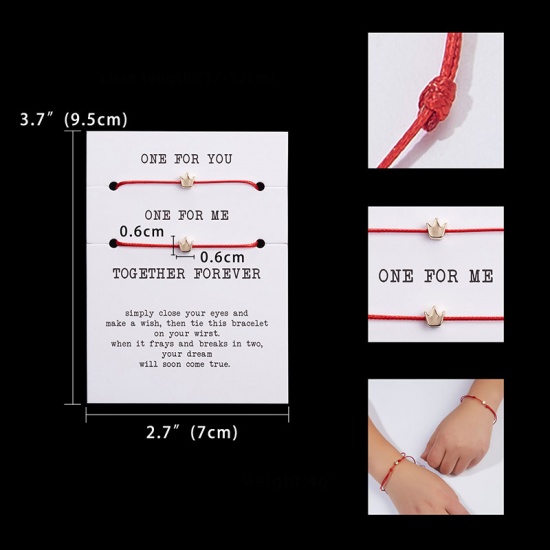Изображение Набор браслетов Позолоченный Черный & Красный Корона Регулируемый 32cm - 17cm длина, 1 Комплект ( 2 ШТ/Комплект)