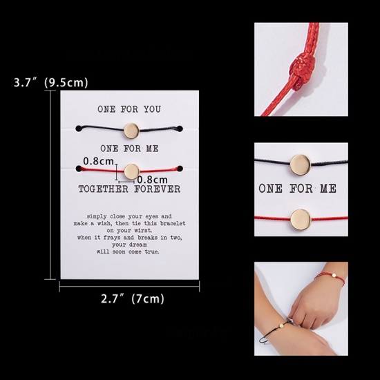 Изображение Набор браслетов Позолоченный Черный & Красный Круглые Регулируемый 32cm - 17cm длина, 1 Комплект ( 2 ШТ/Комплект)