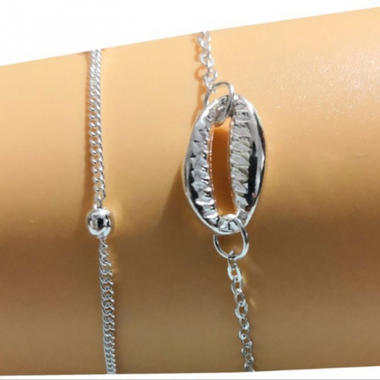 Image de Ensemble de Bracelet Argent Mat Coquille 16cm long, 1 Kit ( 2 Pcs/Kit)