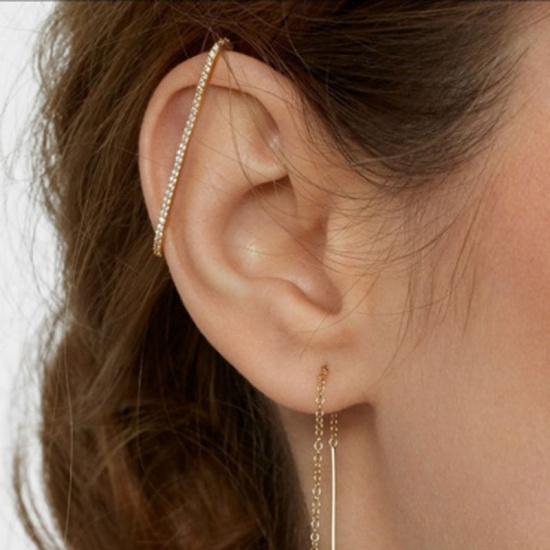 Picture of Ear Cuffs Clip Wrap Earrings Platinum Plated Clear Rhinestone 4.5cm x 0.2cm, 1 Pair