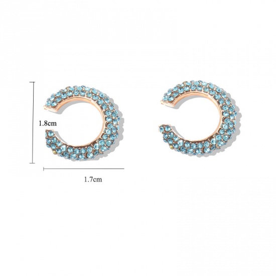 Picture of Ear Cuffs Clip Wrap Earrings Gold Plated C Shape Blue Rhinestone 18mm x 17mm, 1 Piece