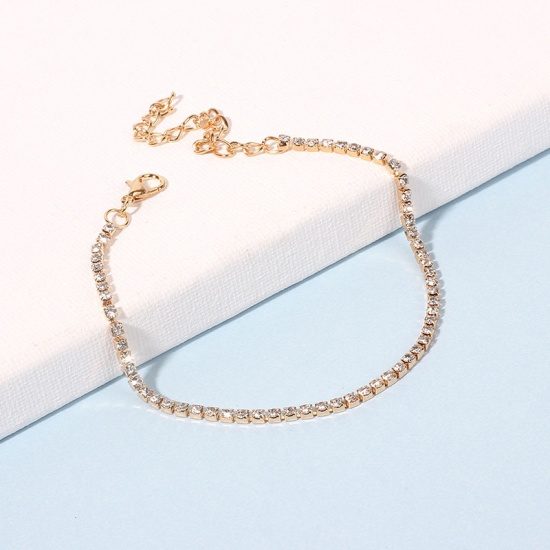 Picture of Anklet Gold Plated Clear Rhinestone 18.5cm(7 2/8") long long, 1 Piece