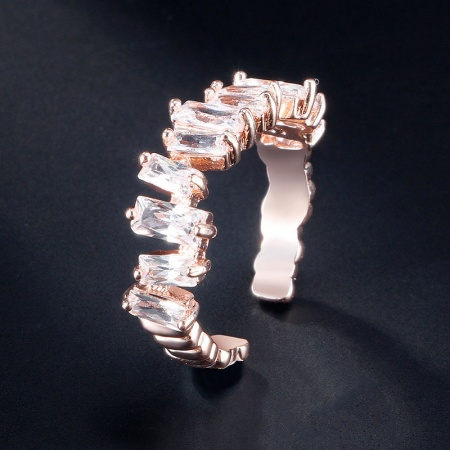 Bild von Großhandel Frauen Geschenk Welle Klar Kubisches Zirkonia Offen Verstellbar Ewigkeitsringe, Rosegold Messing, Exquisit Elegant Schmuckbedarf, 1 Stück
