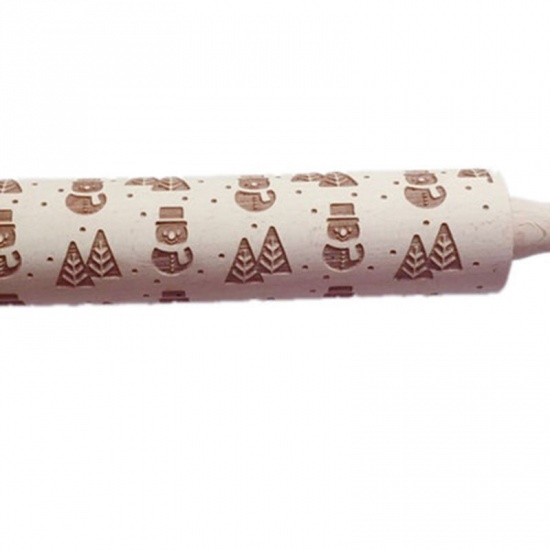Picture of Khaki - style6 Christmas Deer Wooden Rolling Pin Embossing Baking Cookies Noodle Biscuit Fondant Cake Dough Patterned Roller Snowflake