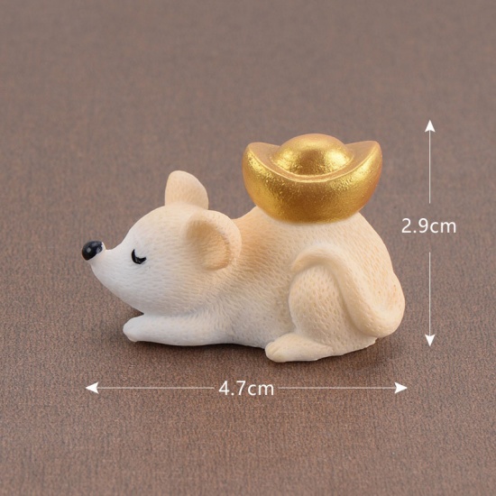 Picture of Pale Yellow - style2 Chinese Mouse Year Lucky Yellow Money Fortune Cute Mouse Ornaments Rich Mice Small Statue Figurine Crafts Cute Animal Deco