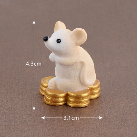 Picture of Pale Yellow - style8 Chinese Mouse Year Lucky Yellow Money Fortune Cute Mouse Ornaments Rich Mice Small Statue Figurine Crafts Cute Animal Deco
