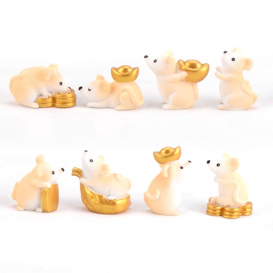Picture of Pale Yellow - style8 Chinese Mouse Year Lucky Yellow Money Fortune Cute Mouse Ornaments Rich Mice Small Statue Figurine Crafts Cute Animal Deco