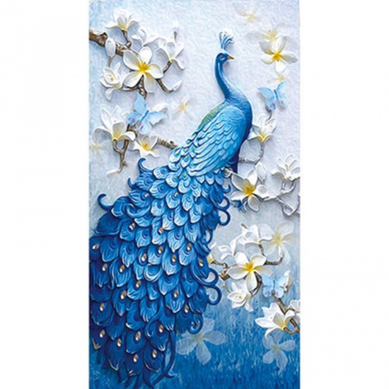 Picture of Acrylic Embroidery DIY Kit Diamond Painting Rhinestone Rectangle Multicolor Peacock 40cm x 30cm, 1 Set