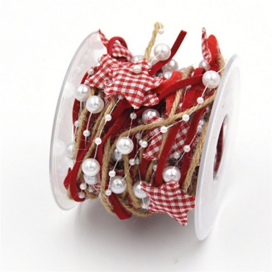 Picture of Red - 30mm cross-border explosion models Christmas handmade five-pointed star beads chain ribbon 5 meters / plastic roll