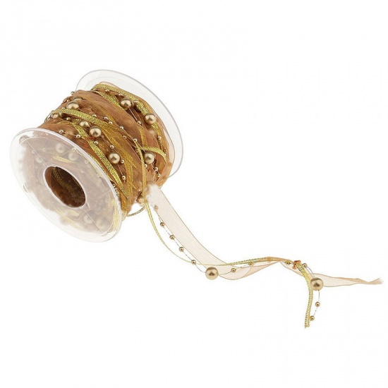 Bild von Goldkontrastgewebte Perlenkettendekoration mit 10 Meter / Kunststoffrolle