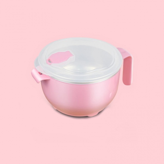 Image de Rose - style4 Grand bol à nouilles avec couvercle poignée en 304 acier inoxydable en plastique étanche récipient alimentaire bols à soupe de riz