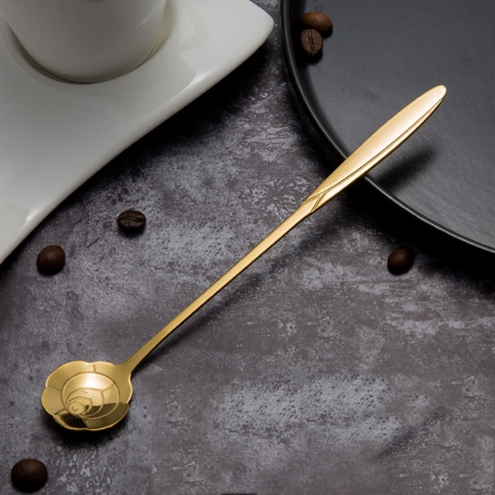 Immagine di Placcato in oro - style6 Set di cucchiai multi-stile in acciaio inossidabile con manico lungo Fiori Forma di cuore Tè freddo Cucchiaino da dessert Cucchiaio da cucina Bevande da tavola