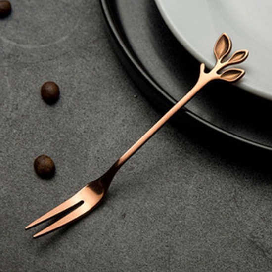 Picture of Rose Gold - style7 Creative Branch Leaves Dessert Spoon /Fork Silver Gold Rose Colours Exquisite Leaf Fruit Fork Coffee Dessert Spoon Gift Tableware Kitchen accessories