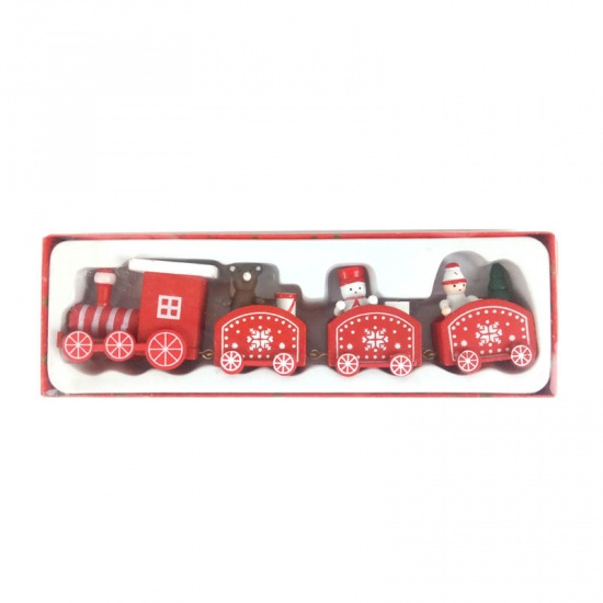 Picture of red four train New Christmas Train Painted Wood Christmas Decoration for Home with Santa/bear Xmas kid toys gift ornament navidad new year Gift