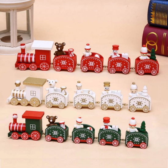 Picture of red four train New Christmas Train Painted Wood Christmas Decoration for Home with Santa/bear Xmas kid toys gift ornament navidad new year Gift