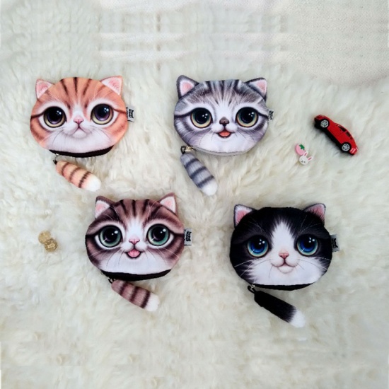 Picture of Gray tail cat Cute cartoon cat cat head storage bag purse