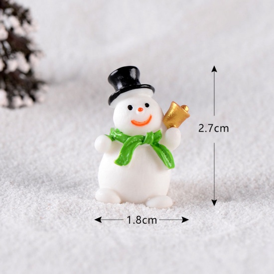 Picture of Resin Micro Landscape Miniature Decoration White & Green Christmas Snowman 27mm x 18mm, 1 Piece