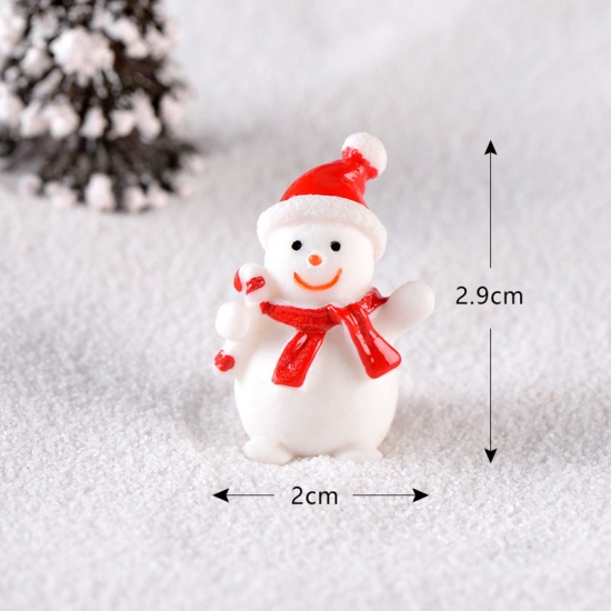 Picture of Resin Micro Landscape Miniature Decoration White & Red Christmas Snowman 29mm x 20mm, 1 Piece