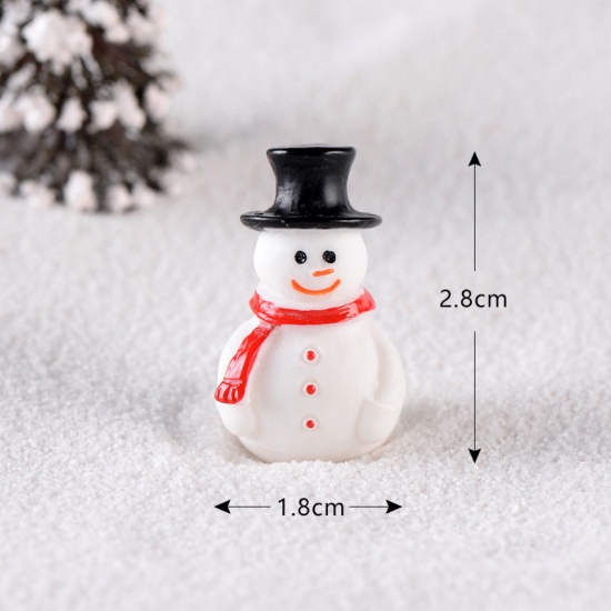 Picture of Resin Micro Landscape Miniature Decoration White & Red Christmas Snowman 28mm x 18mm, 1 Piece