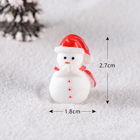 Picture of Resin Micro Landscape Miniature Decoration White & Red Christmas Snowman 27mm x 18mm, 1 Piece