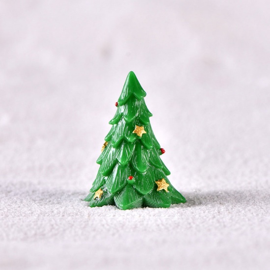 Picture of Resin Micro Landscape Miniature Decoration Green Christmas Tree 3.4cm x 2.5cm, 1 Piece