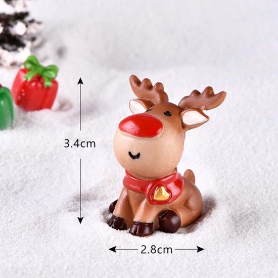 Picture of Resin Micro Landscape Miniature Decoration Brown Christmas Reindeer 3.4cm x 2.8cm, 1 Piece