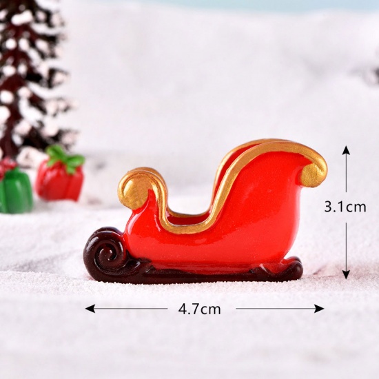 Picture of Resin Micro Landscape Miniature Decoration Red Christmas Sleigh 4.7cm x 3.1cm, 1 Piece