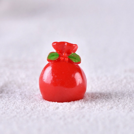 Picture of Resin Micro Landscape Miniature Decoration Red Christmas Gift Bag 19mm x 16mm, 1 Piece