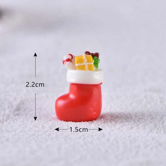 樹脂 マイクロランドスケープミニチュアデコレーション 赤 クリスマスの靴下 22mm x 15mm、 1 個 の画像