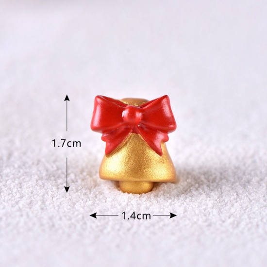 Immagine di Resina Decorazione in Miniatura Micro Paesaggio Oro & Roso Natale Jingling Campanello 17mm x 14mm, 1 Pz