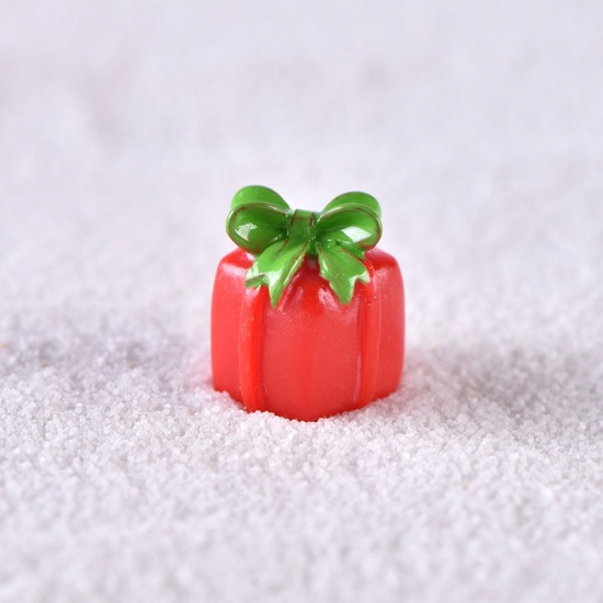 Imagen de Resina Decoración en Miniatura de Micro Paisaje Rojo Caja de regalo de Navidad 13mm x 11mm, 1 Unidad
