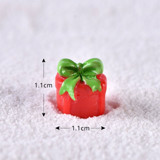 Picture of Resin Micro Landscape Miniature Decoration Red Christmas Gift Box 11mm x 11mm, 1 Piece