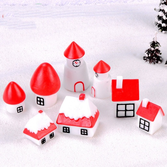 Picture of White & Red - style5 New Year Christmas small house micro landscape home decoration garden miniature statue DIY resin crafts toy ornaments