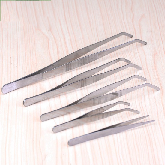 Picture of Silver Tone - Style3 Straight Curved Forceps Home Yard New Stainless Steel Micro Landscape Bonsai Tweezer Garden Tool DIY